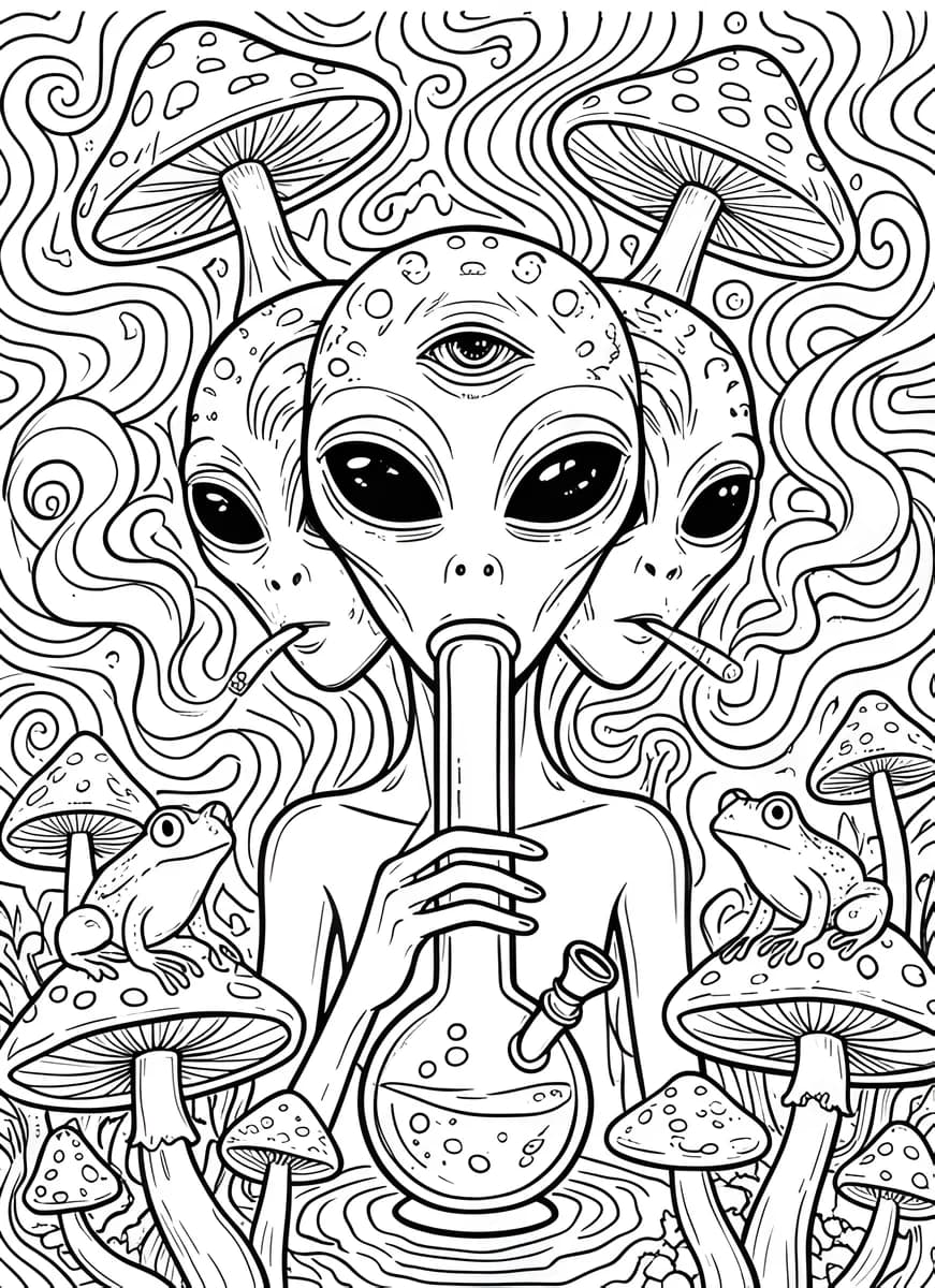 Smoke & Mushrooms — coloring page