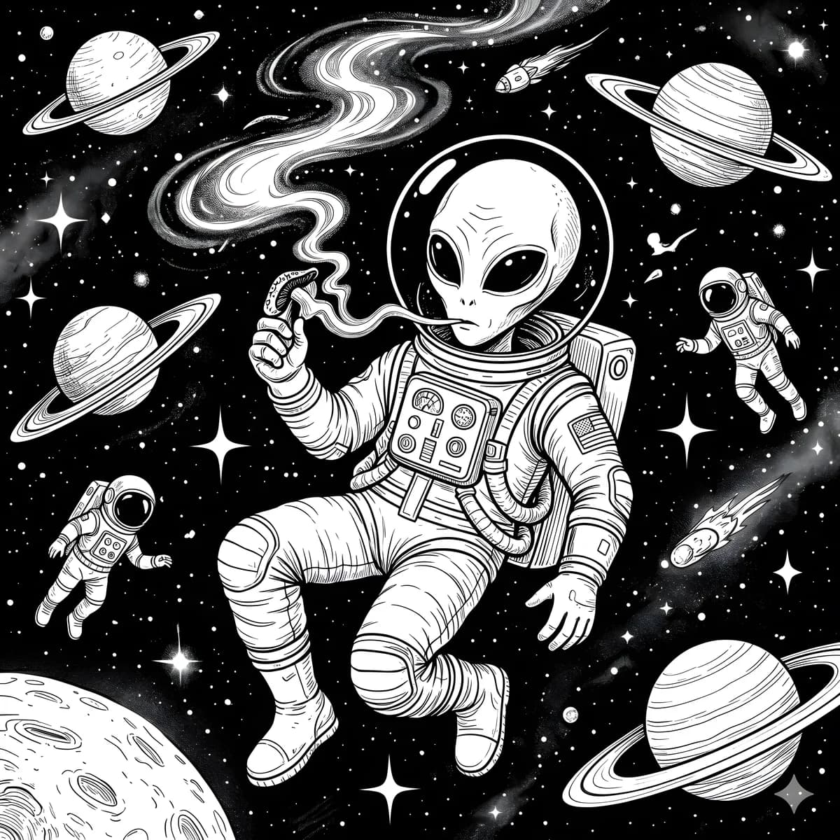 Spacewalk Smoke Break — coloring page