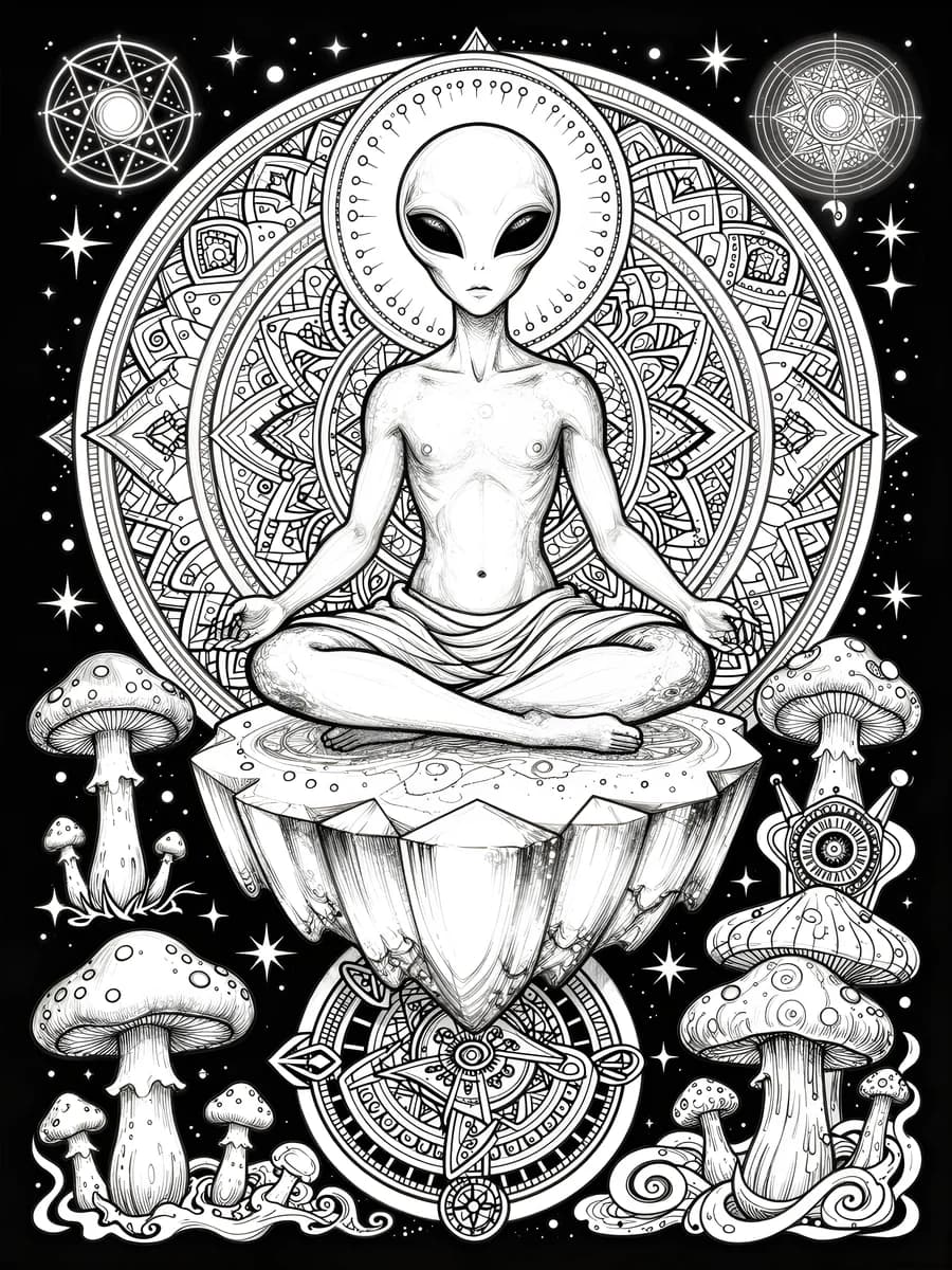Mushroom Mandala — coloring page