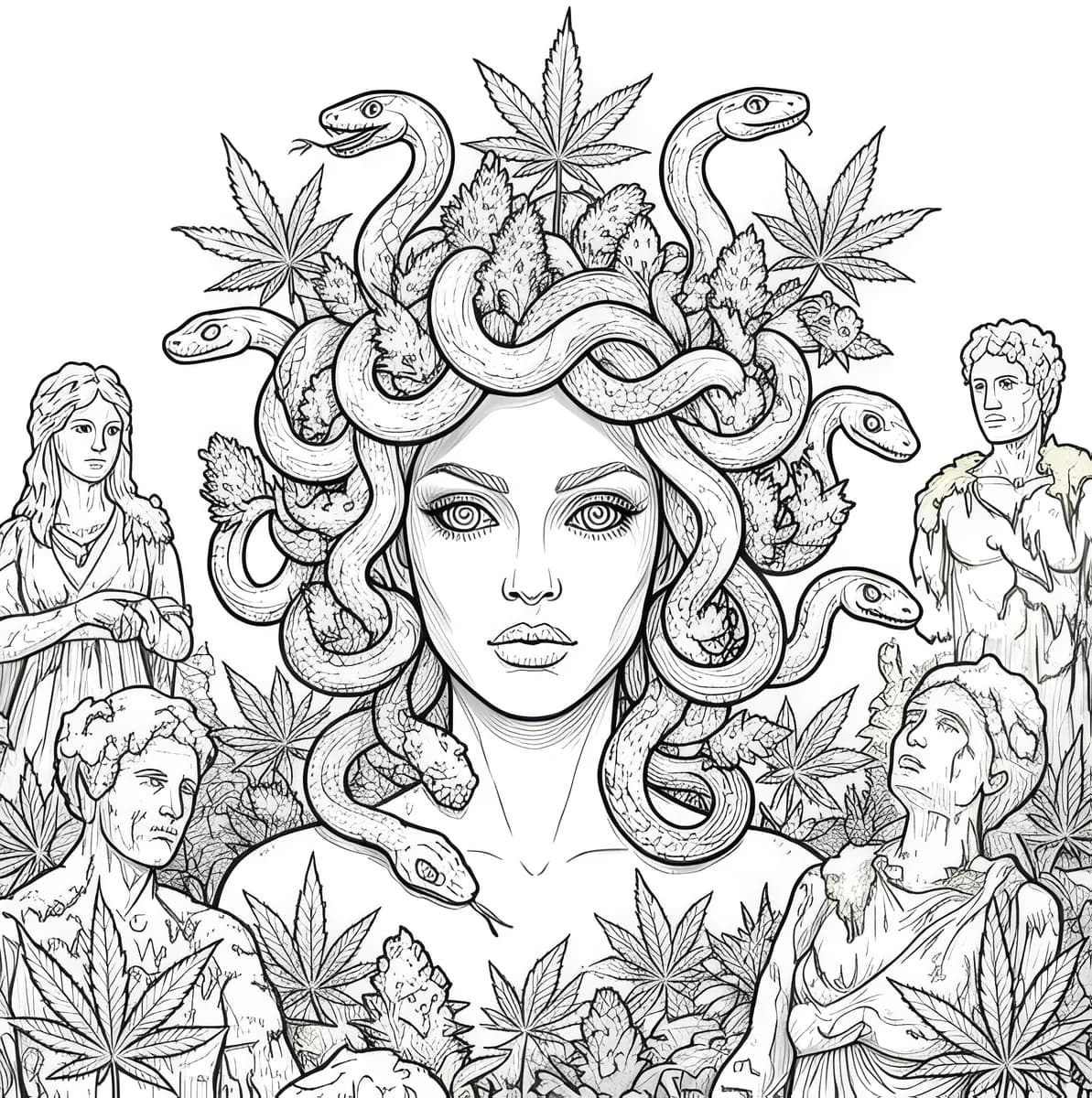 Cannabis Medusa — coloring page