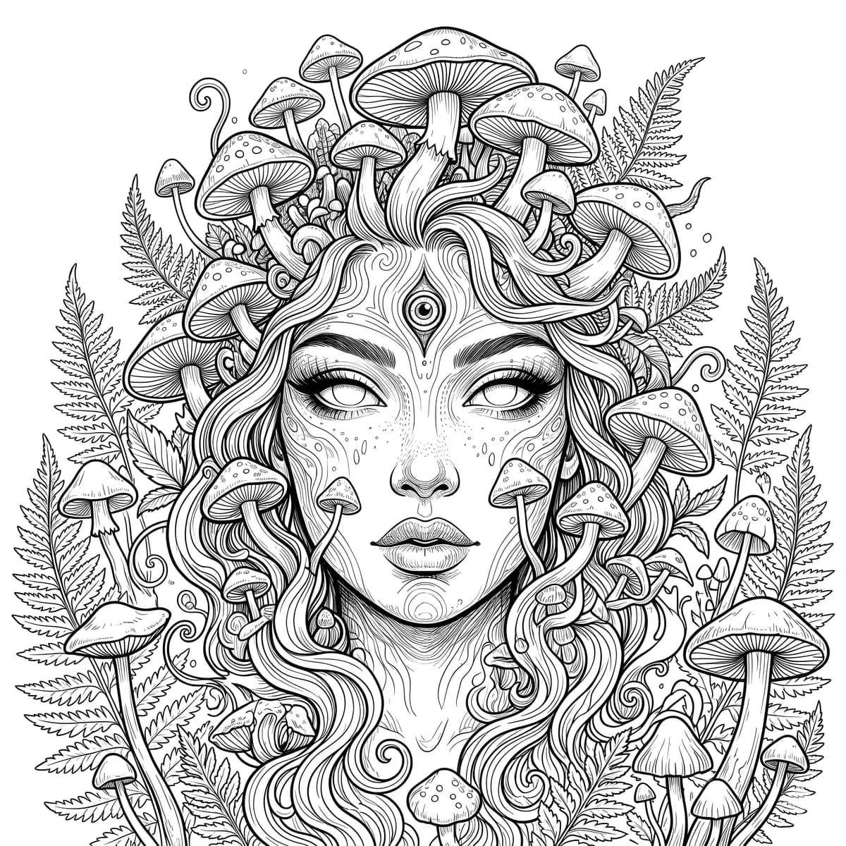 Crowned in Mycelium — coloring page