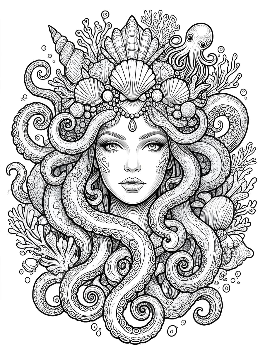 Tentacle Mermaid — coloring page
