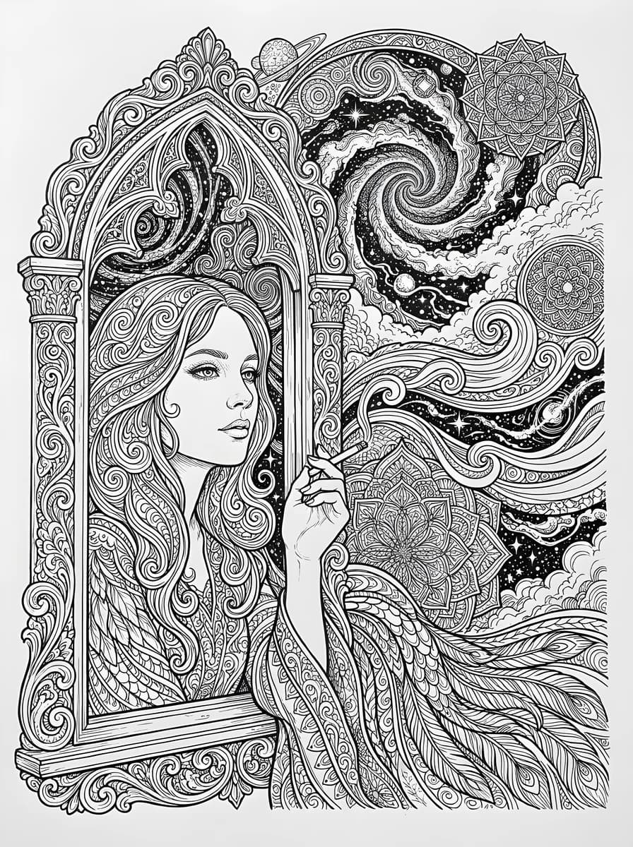 Cosmic Spiral Window — coloring page