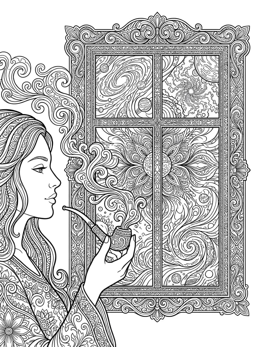 Window with Flower — coloring page