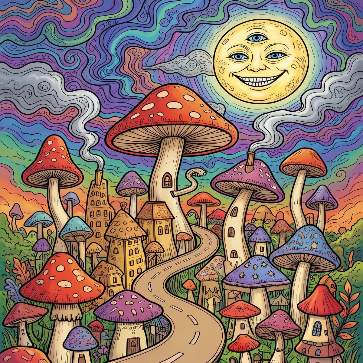 The Mushroom Village — colored by Vivid Void community