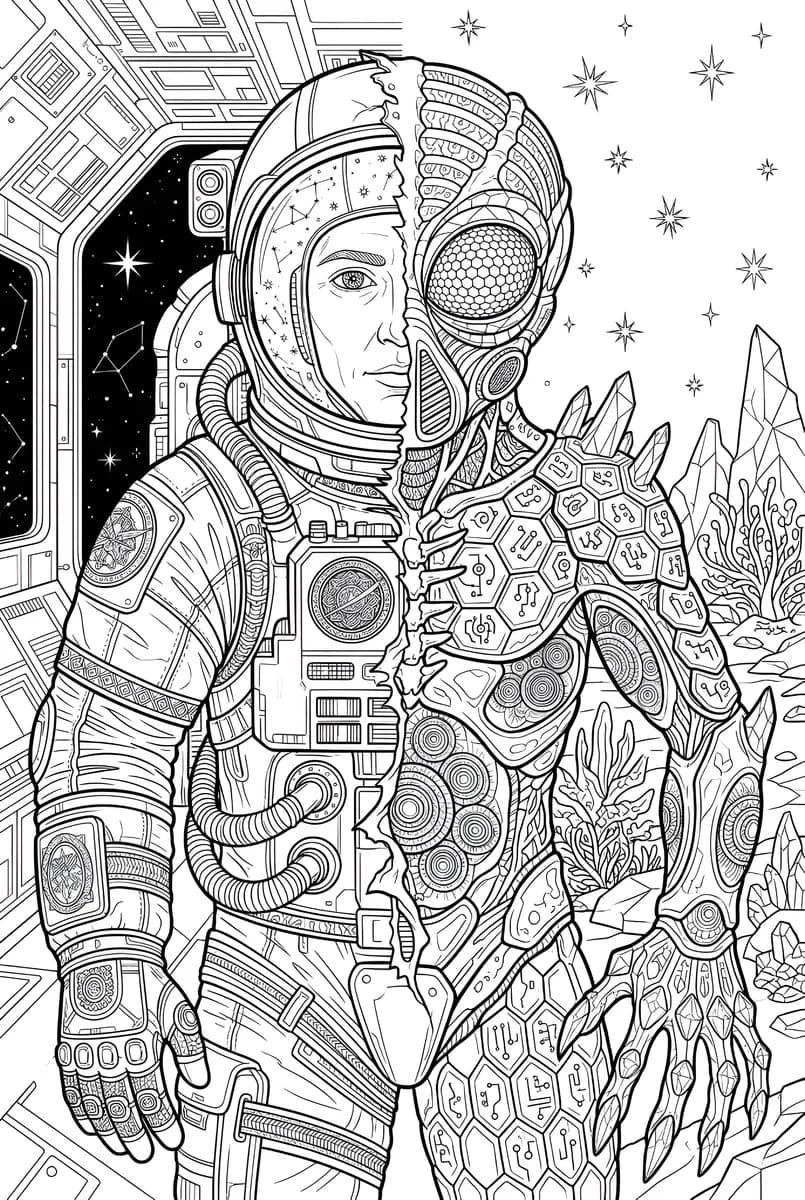 Astronaut Alien Duality — coloring page