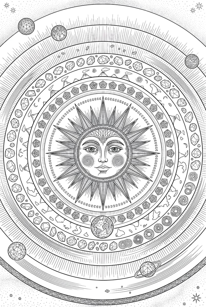 Aztec Sun Mandala — coloring page