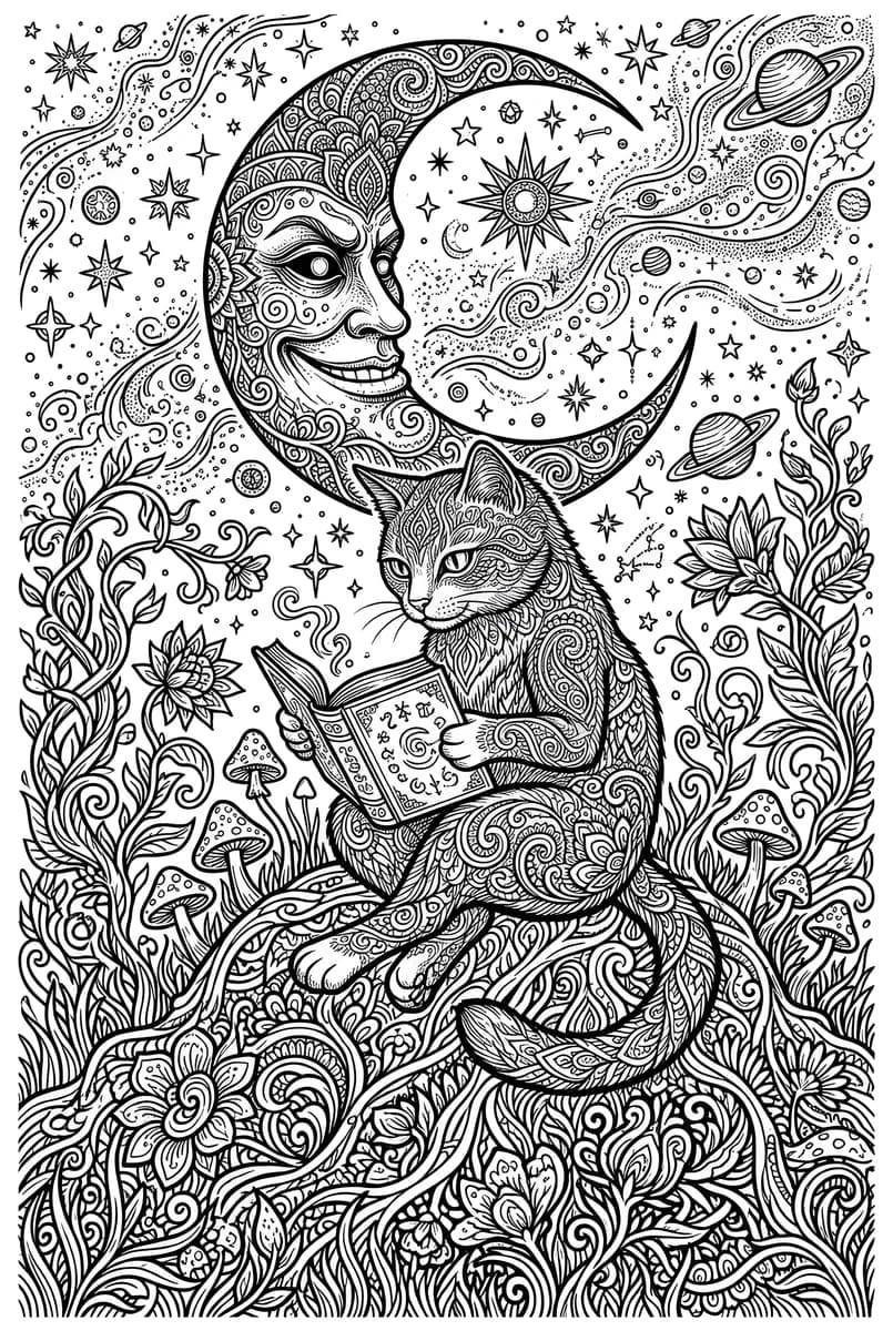 Cat Enchanted — coloring page