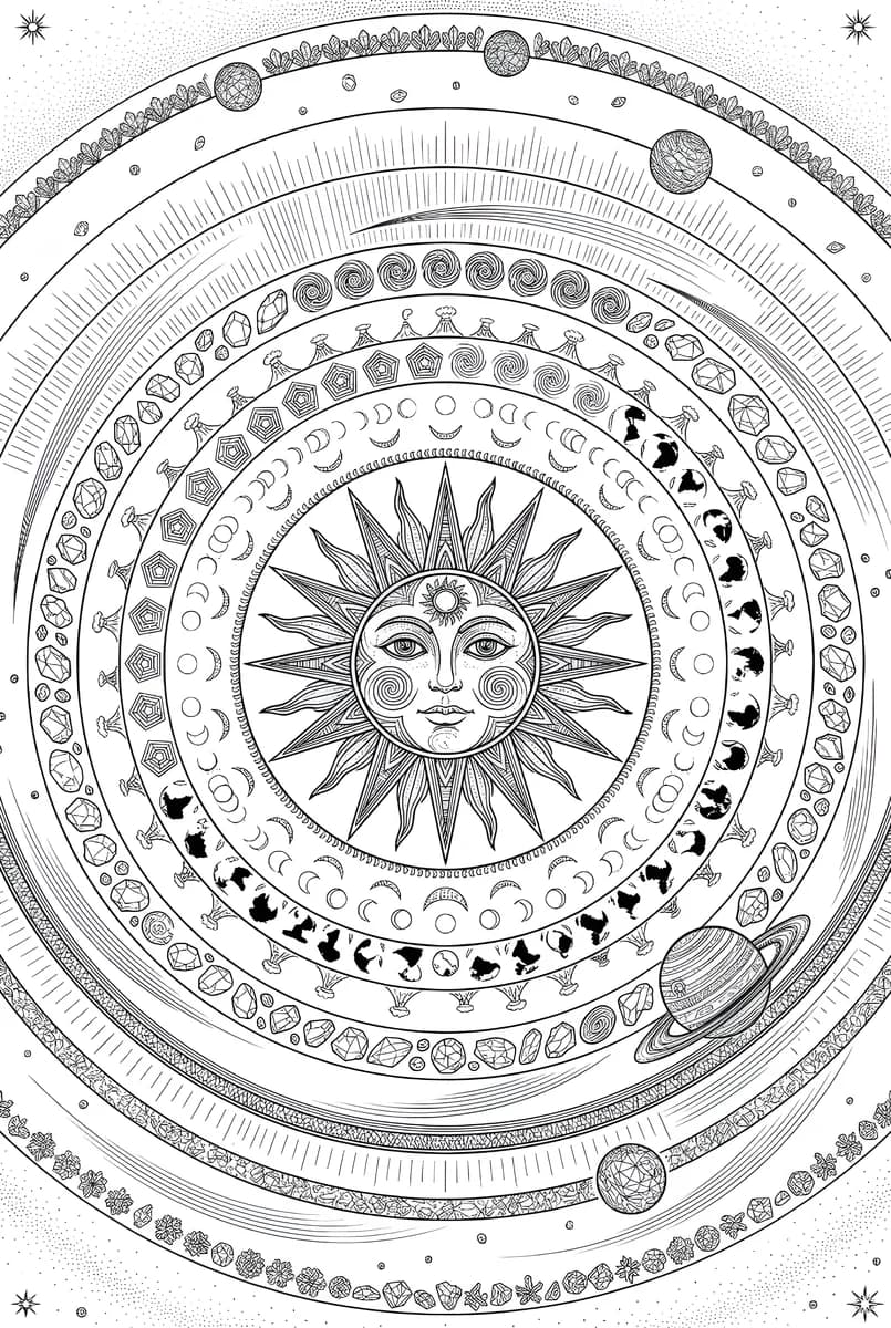 Celestial Sun Disc — coloring page