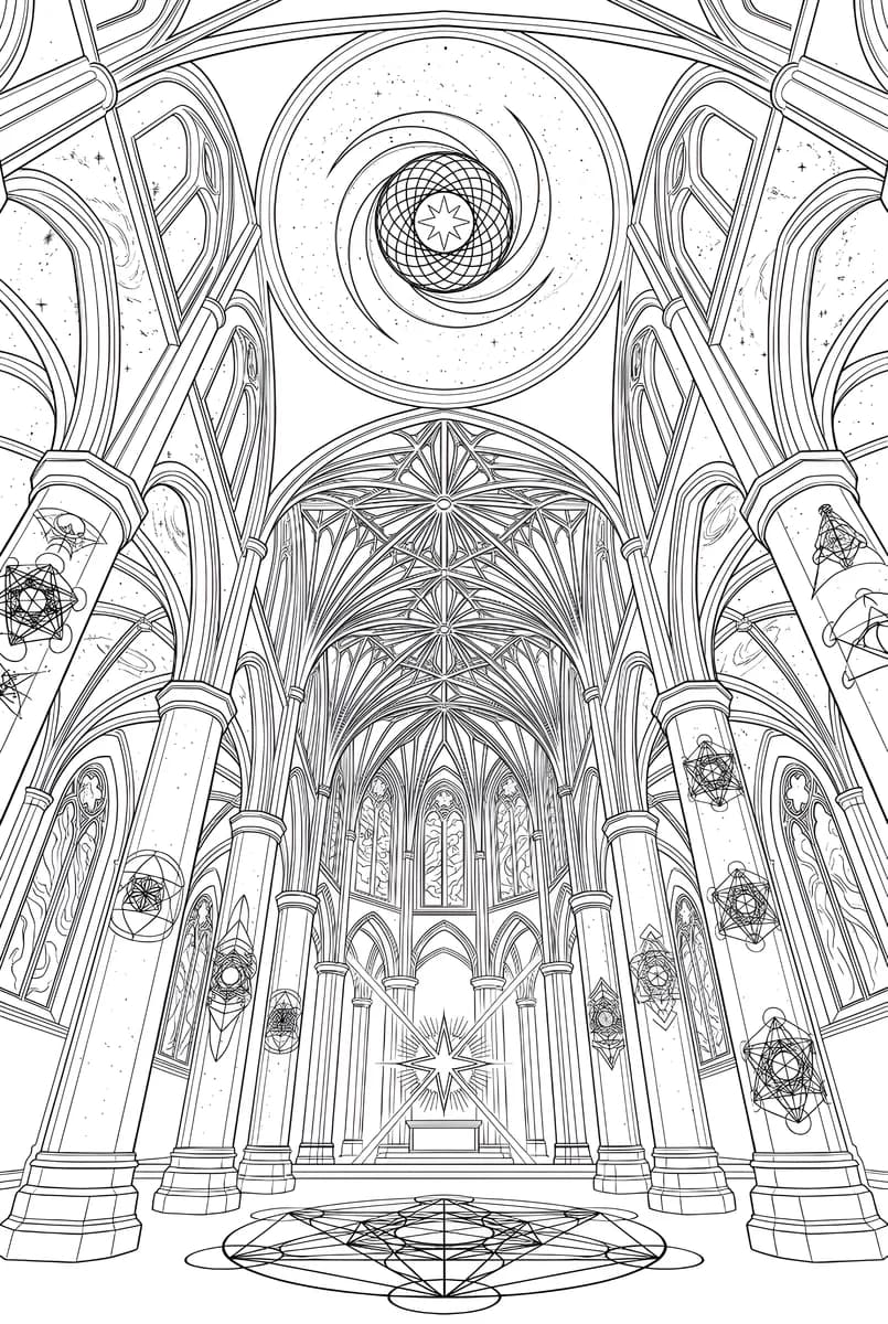 Cosmic Cathedral — coloring page