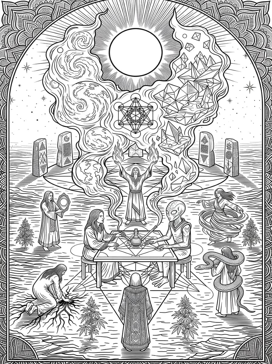 Cosmic Council — coloring page