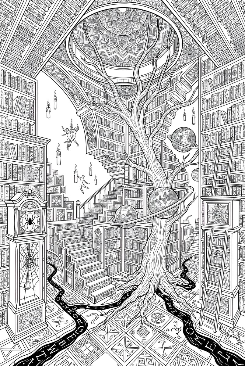 Cosmic Library — coloring page