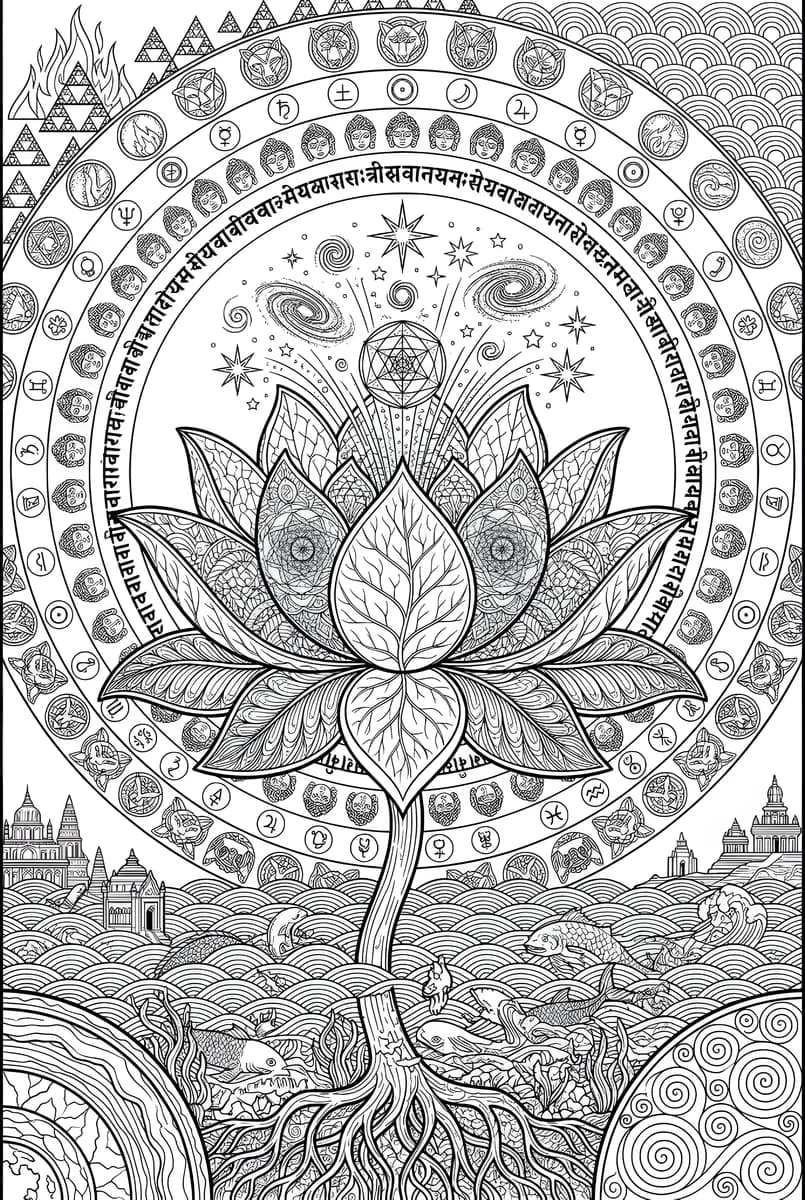 Cosmic Lotus — coloring page