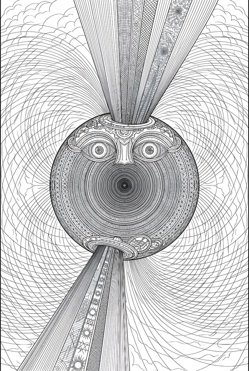 Cosmic Sun God — coloring page
