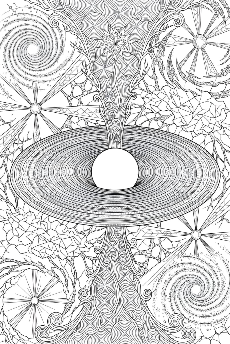 Psychedelic World Tree — coloring page