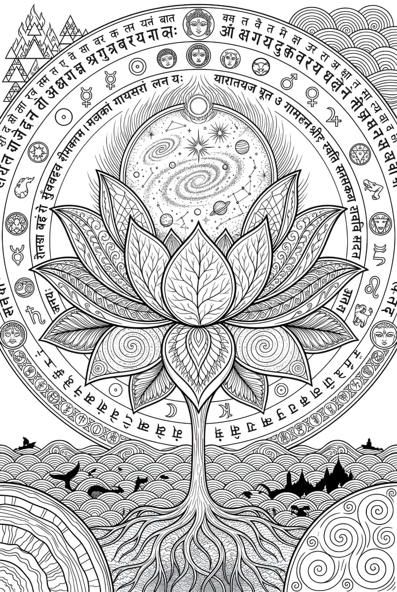 Sacred Lotus Mandala — coloring page