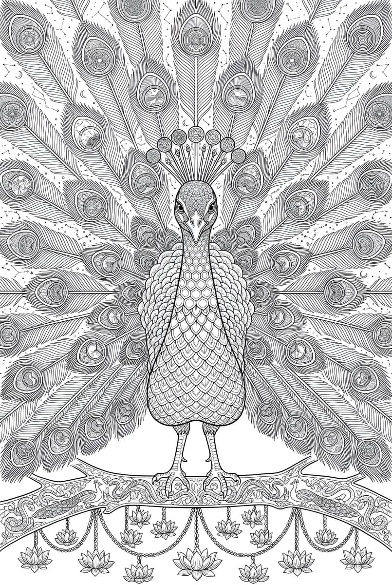 Sacred Peacock — coloring page