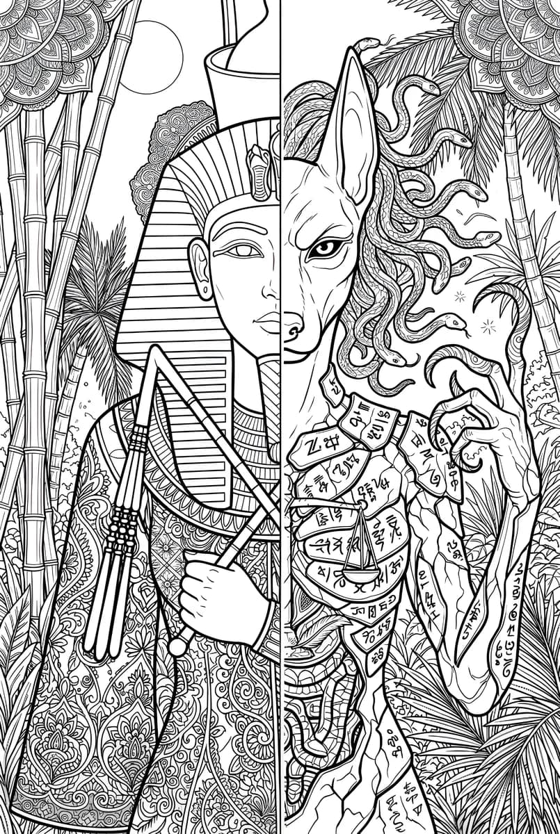 Pharaoh Wolf Duality — coloring page
