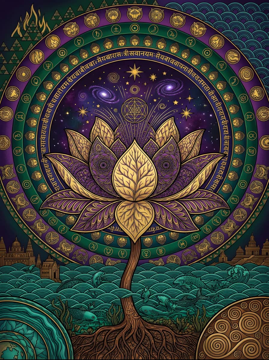 Sacred Lotus Mandala 2 — colored reference