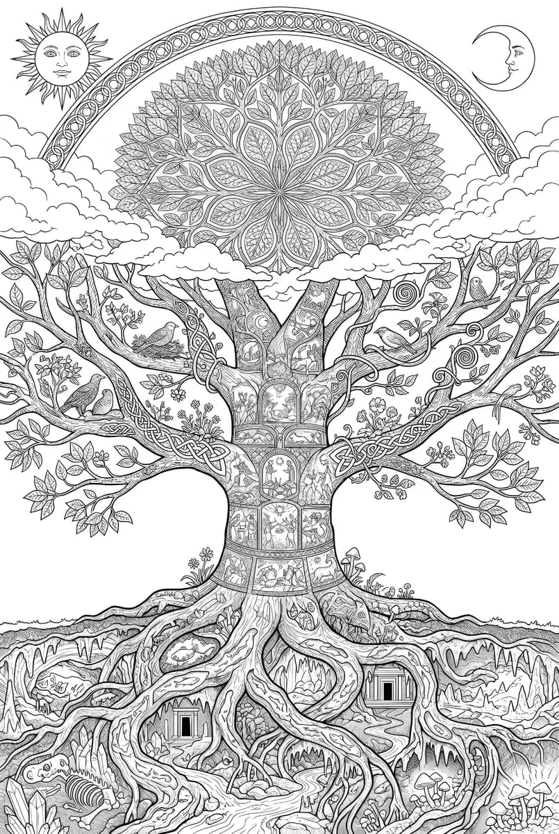 Pagan World Tree 2 — coloring page