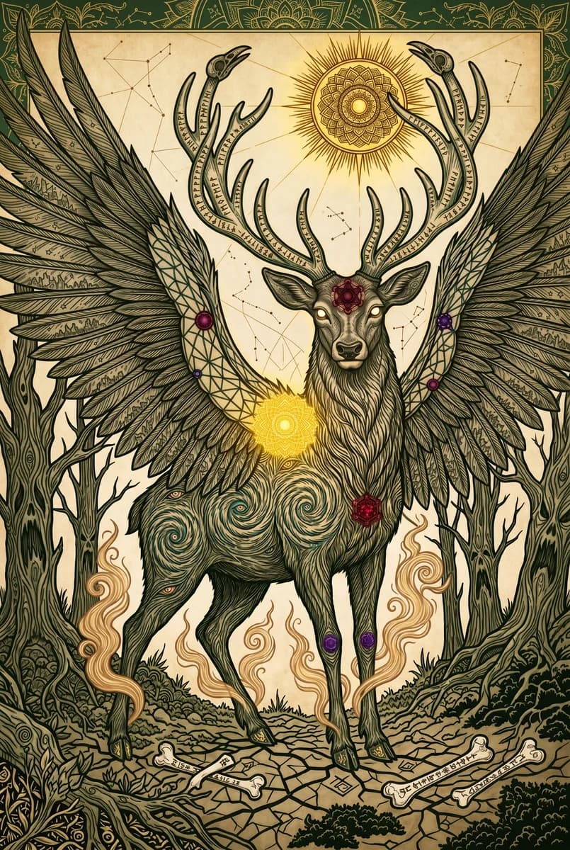 Sacred Winged Stag 2 — colored reference